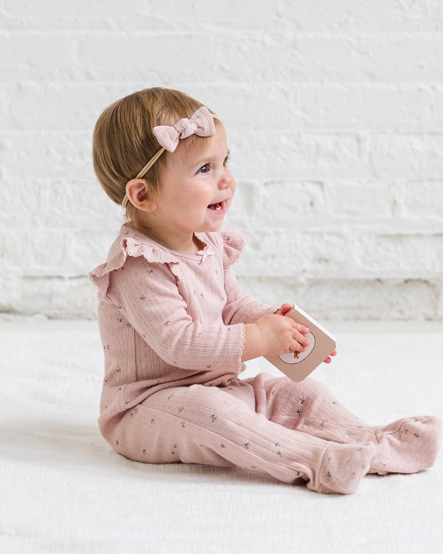 Addy Brushed Back Pointelle Flutter Sleeve Footed Romper