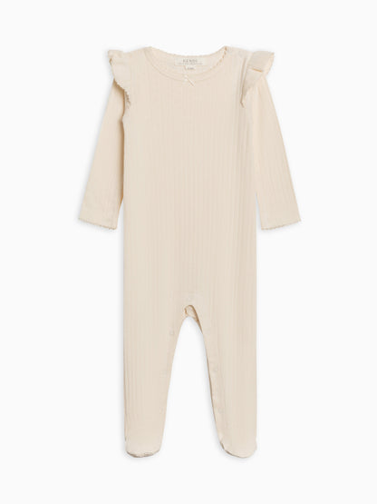 Addy Brushed Back Pointelle Flutter Sleeve Footed Romper